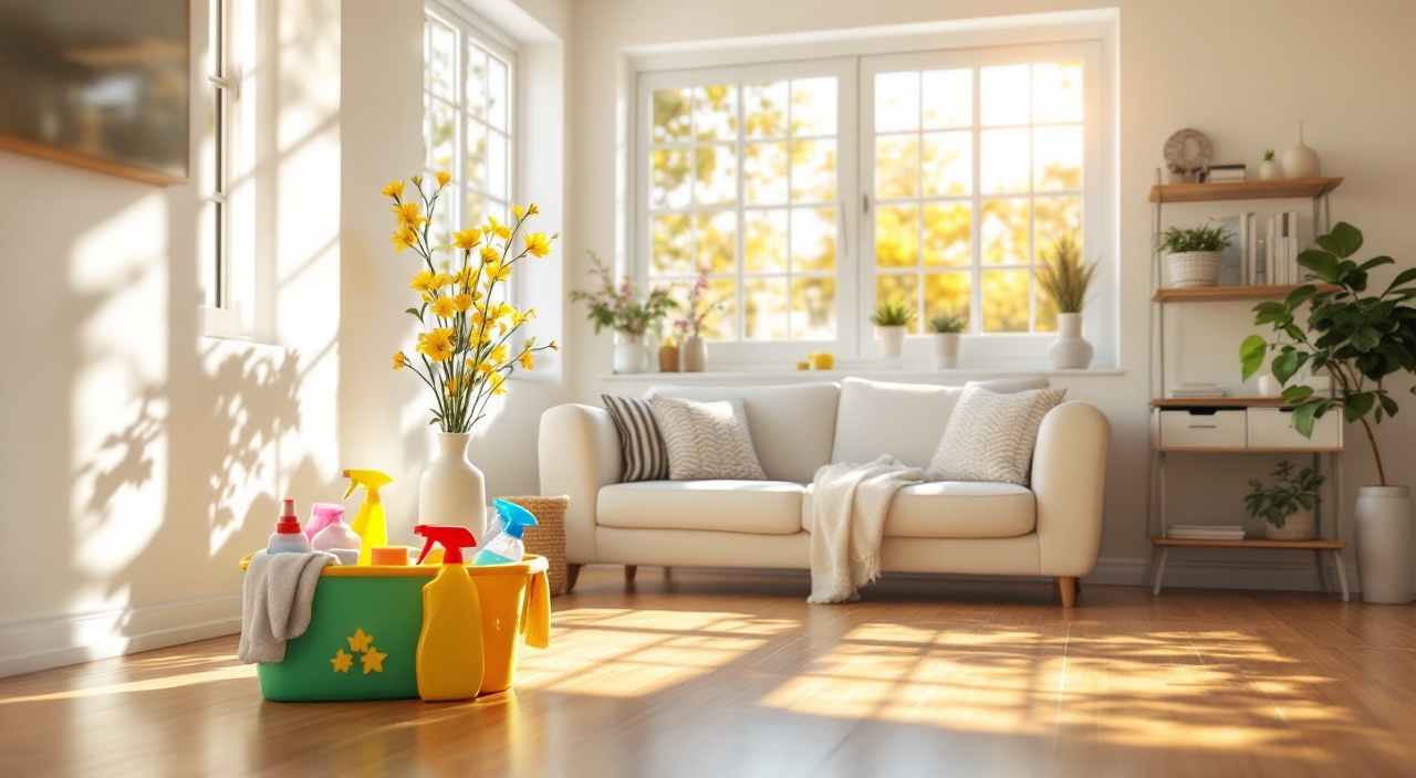 A bright, freshly cleaned living room with sunlight streaming in